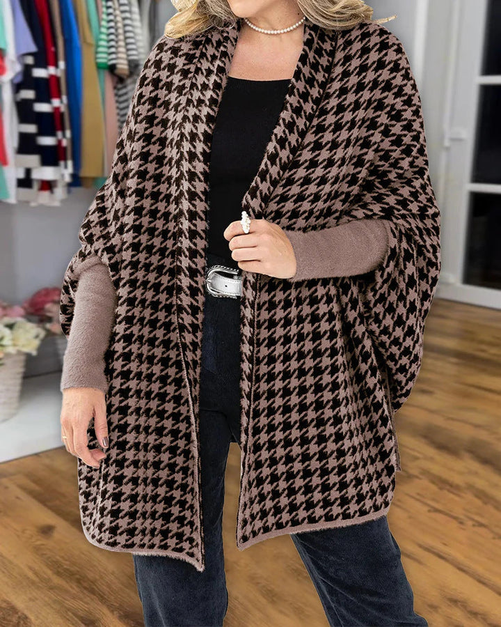 Dam Modern Poncho med Hundtand Mönster