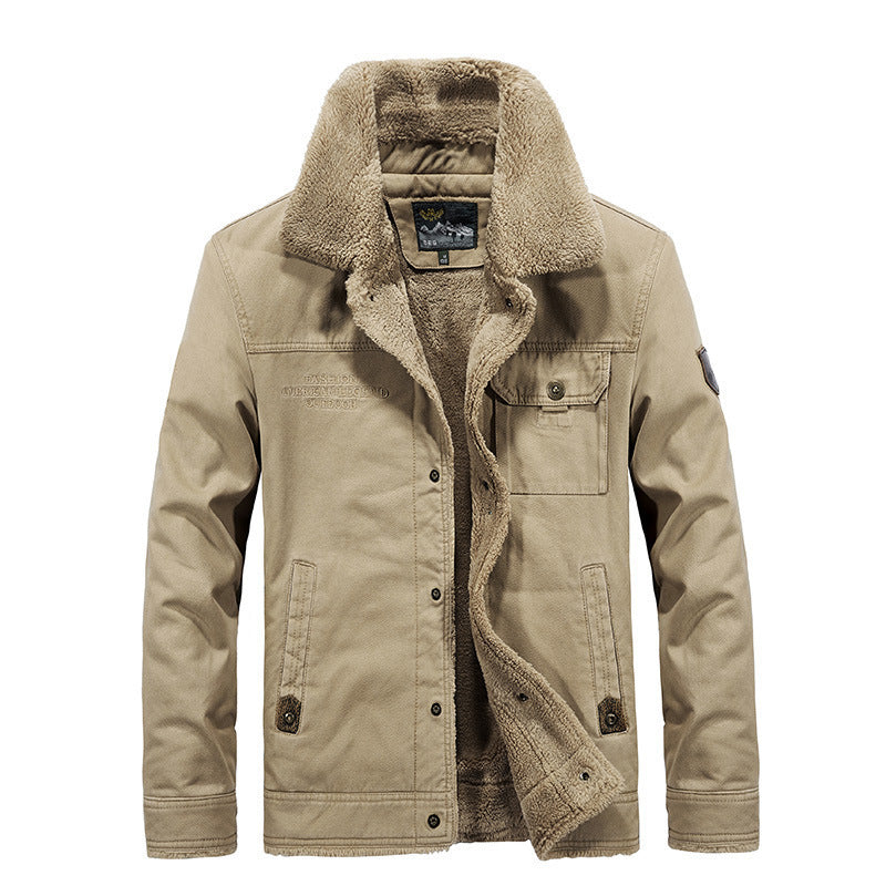 Herr Vintage-Inspired Canvas Worker Jacka med Full Teddyfoder, Bröst Patches och Multifunctional Fickor
