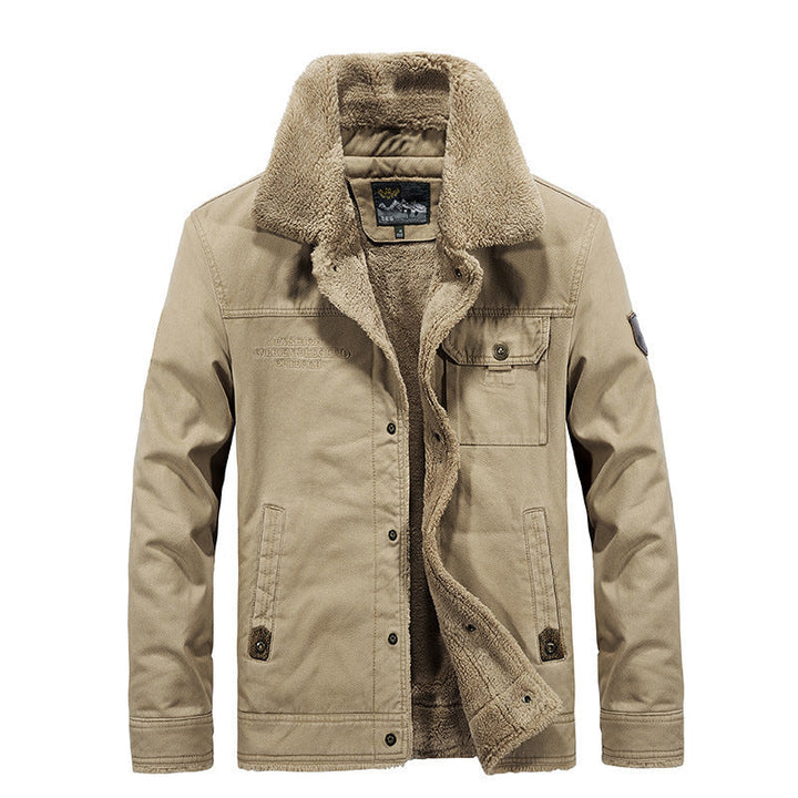 Herr Vintage-Inspired Canvas Worker Jacka med Full Teddyfoder, Bröst Patches och Multifunctional Fickor