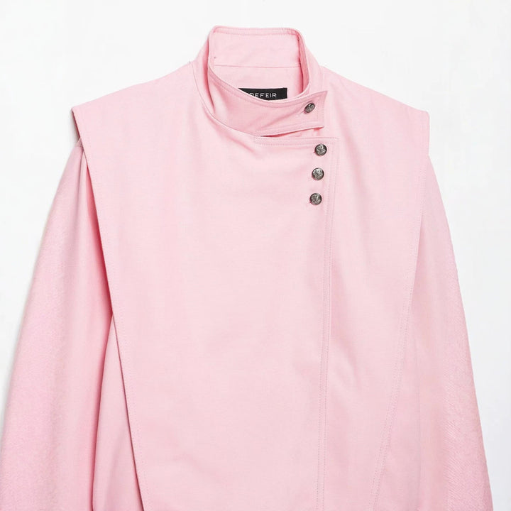 Dam Tailored Kort Jacka med Asymmetrisk Stå Krage och Dekorativ Tryckknapp Knappar