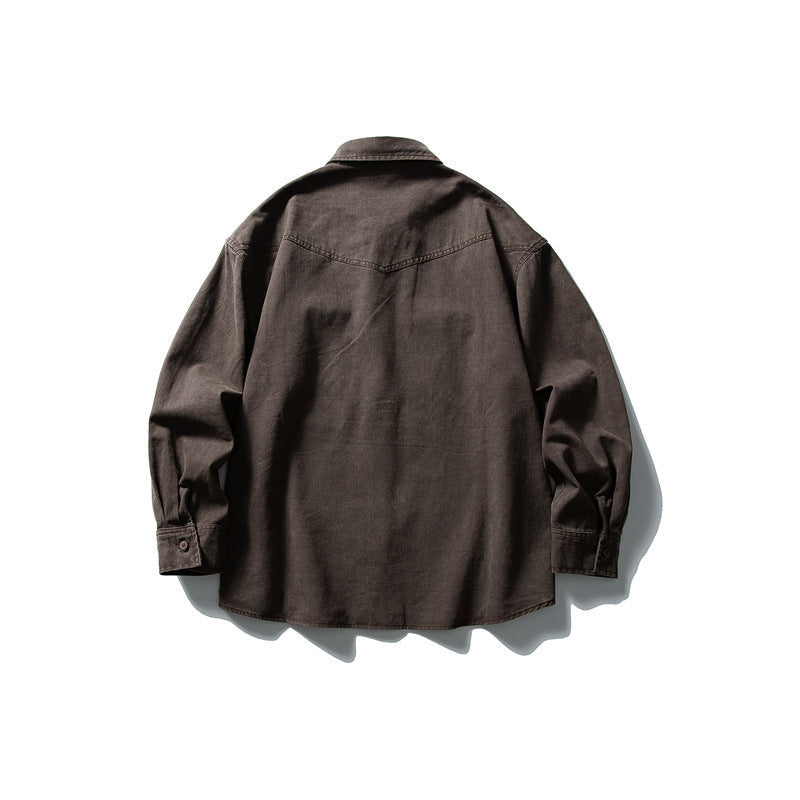Unisex Oversized Bomull Denim Skjorta Jacka med Lapp Bröst Fickor och Curved Fåll