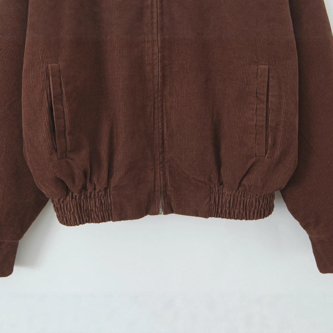 Dam Cord Jacka Tillverkad av Wide-Wale Corduroy med Dragkedja, Skjort Krage, och Elastic Nederkant