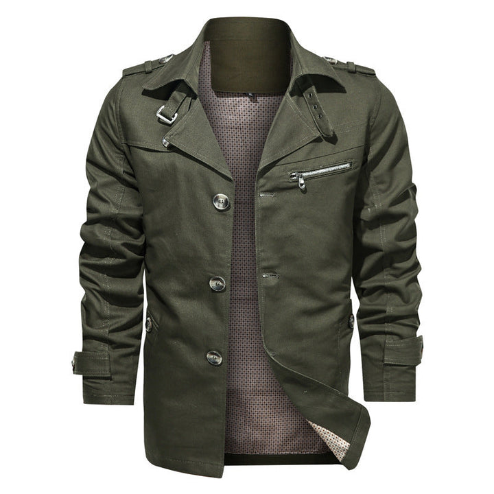 Herr Short Trenchcoat i Utility Fält Stil med Stående Krage och Zip Breast Ficka