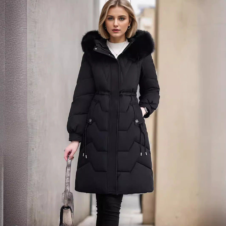 Dam elegant och isolerad vinter Kappa med Avtagbar Fusk Päls Krage
