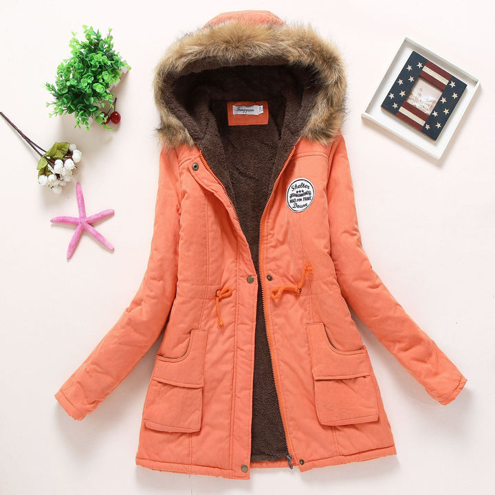 Dam high-värmande vinter parka med teddy foder, drawstring och faux fur kant