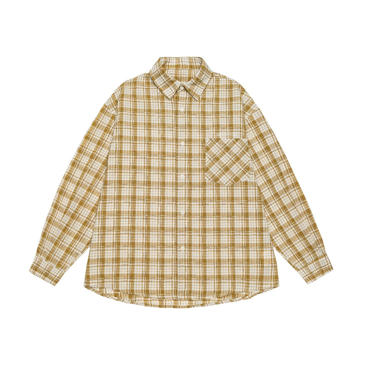 Unisex Oversized Skjorta Jacka i Rutig Bomull Look med Rounded Fåll och Breast Ficka