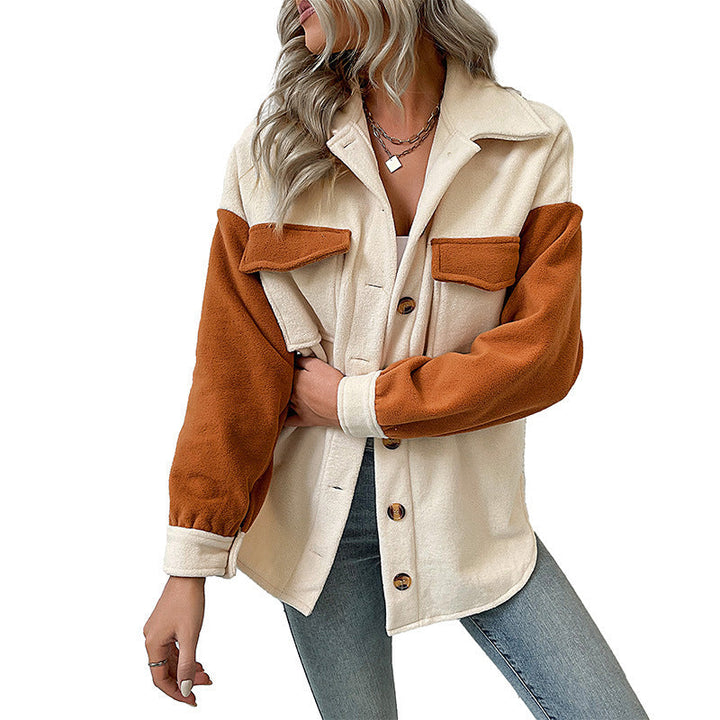 Dam Oversized Skjorta Jacka med Contrasting Ärmar och Lapp Breast Fickor