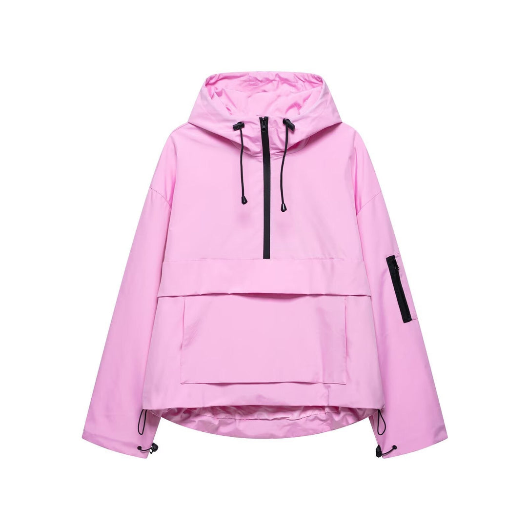 Unisex technical vindjacka anorak med half-height dragkedja huva och kangaroo pocket