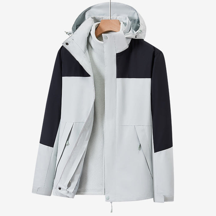 Unisex två-layer vattenavvisande utomhusjacka med huva och färg block design