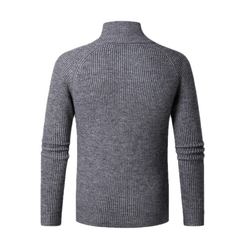 Herr Smal Dragkedja Cardigan Gjord av Merino Mix med Ribbad Structure och Raglanärmar