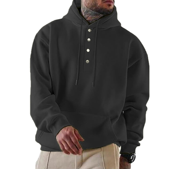 Herr Luvtröja med Henley Knapplist och Känguruficka EB