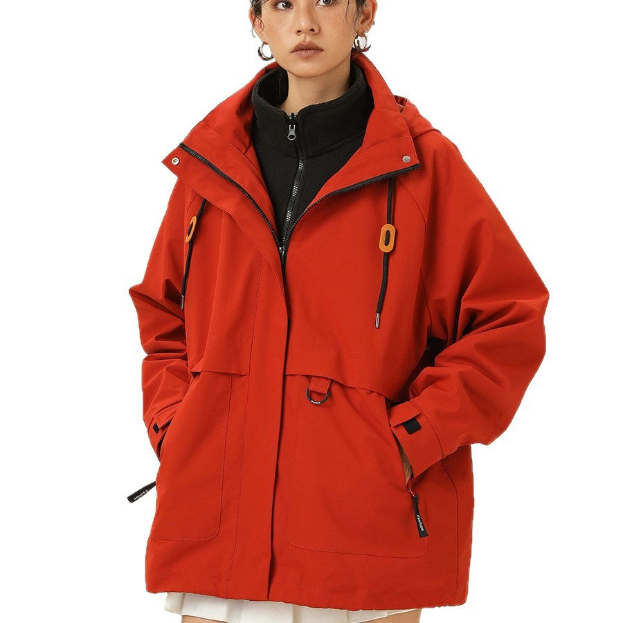 Dam med huva Utility Parka med vattentät membrane, stor framfickor &amp; justerbar fåll