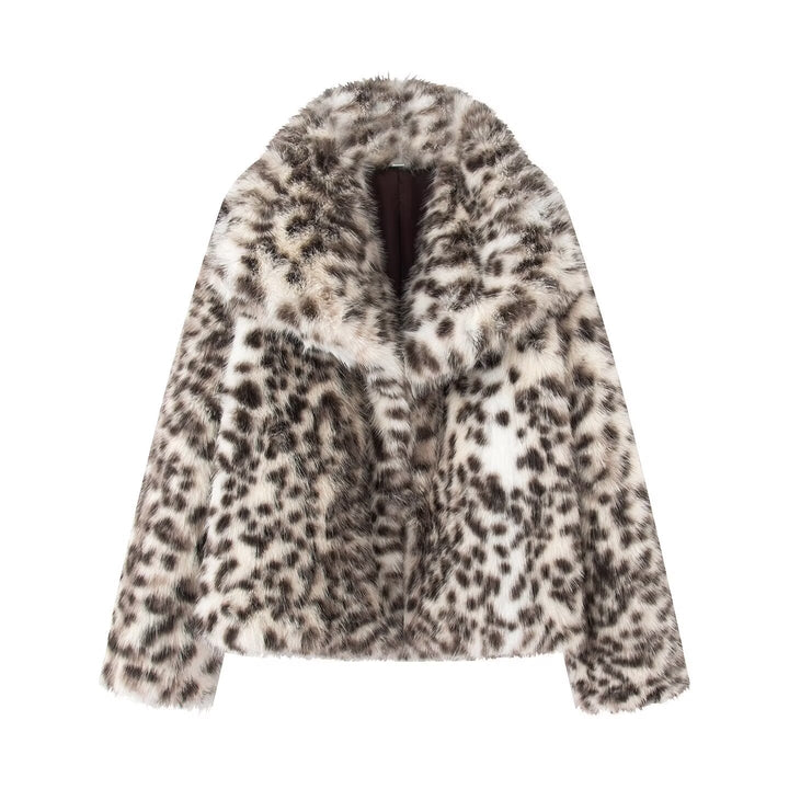 Dam kort skärning Faux Fur jacka med Leopard tryck