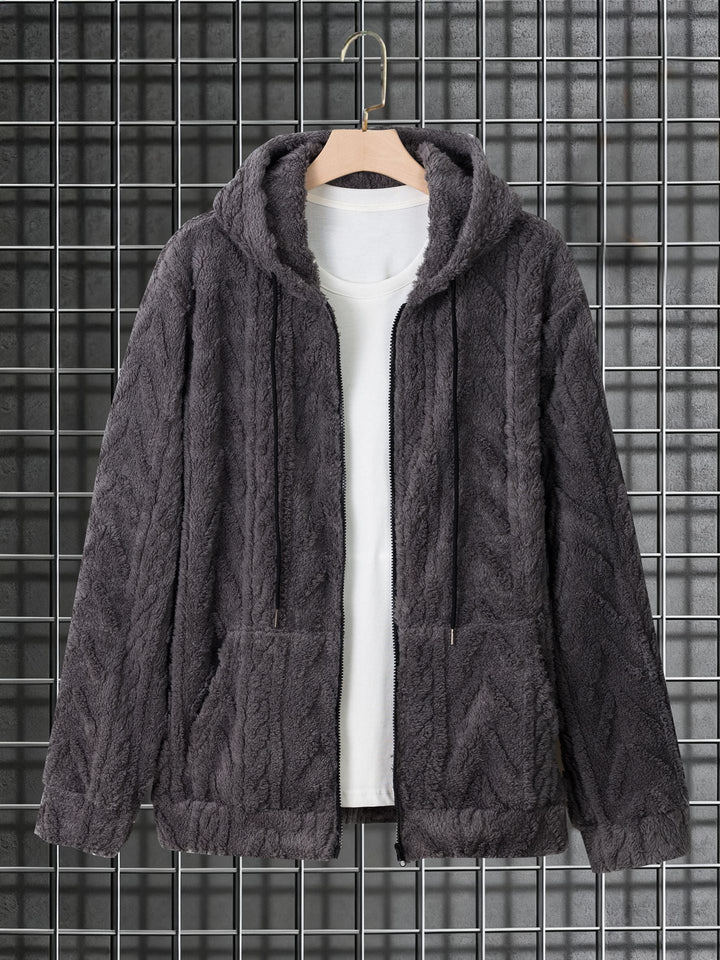 Herr Cuddly Luvtröja Jacka Gjord av Teddy Fleece med Hel Dragkedja och Kangaroo Fickor