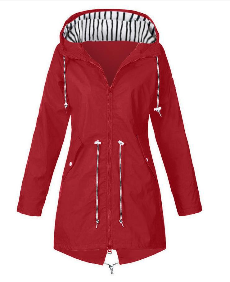Dam figursydd parka jacka med huva, drawstring waist och concealed dragkedja