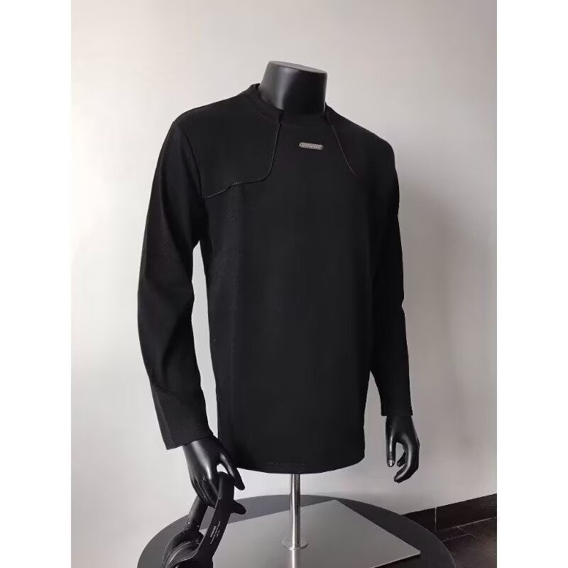 Herr Lång-Sleeved Urban College-Tröja med Textured Axel Yoke och Ståkrage