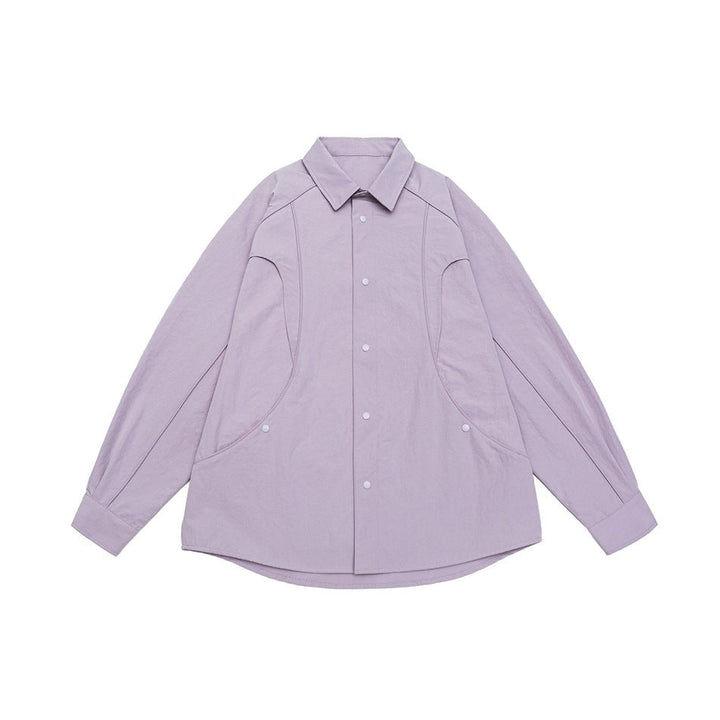 Dam Oversized Skjorta Jacka med Curved Seam och Tryckknappsslå