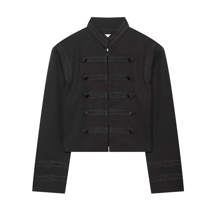 Dam Kort Box Jacka i Historical Military Stil med Dekorativ Straps