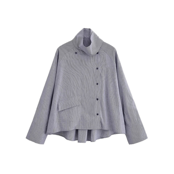Dam lätt oversize skjortjacka med hög funnel krage och asymmetrical knappslå