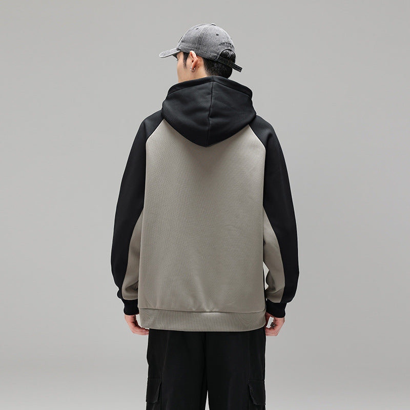 Herr Kapuzenpullover Im Colourblock-Design med Raglanärmeln, Kängurutasche och Ribbad Fåll