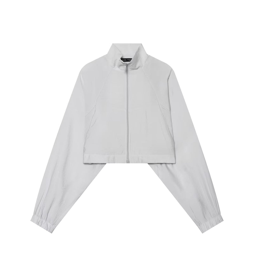Dam Kort Windbreaker Jacka med Stå Krage, Raglan Ärmar och Elastic Nederkant