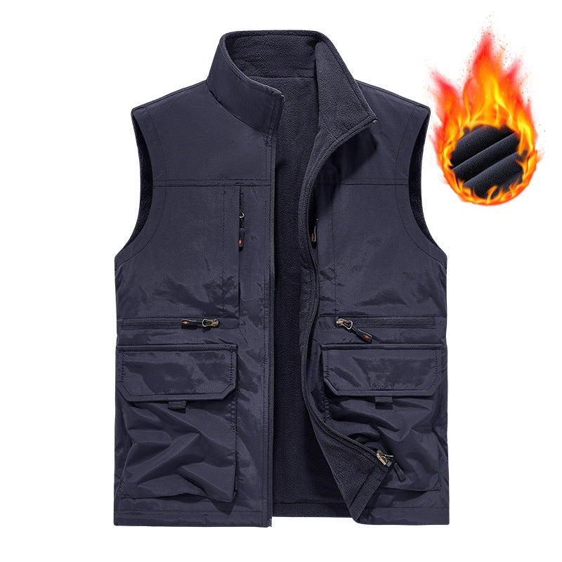 Herr Insulated Utility Väst med Fleecefoder, Vindskyddande Yttre Lager och Multi-Function Fickor
