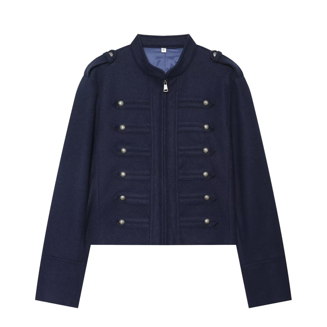 Dam Military Inspired kort ullblandning jacka med dekorativ knappslå och ståkrage