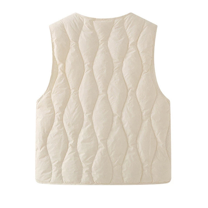 Dam vadderad sleeveless thermal väst med V-neckline och snap knäppning