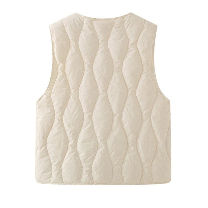 Dam vadderad sleeveless thermal väst med V-neckline och snap knäppning