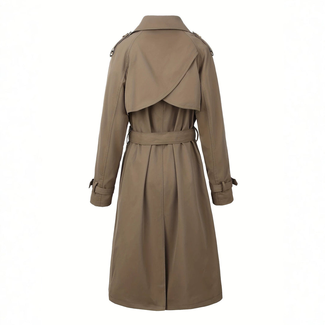 Dam lång Double-Breasted trenchcoat med midjebälte och Epaulettes