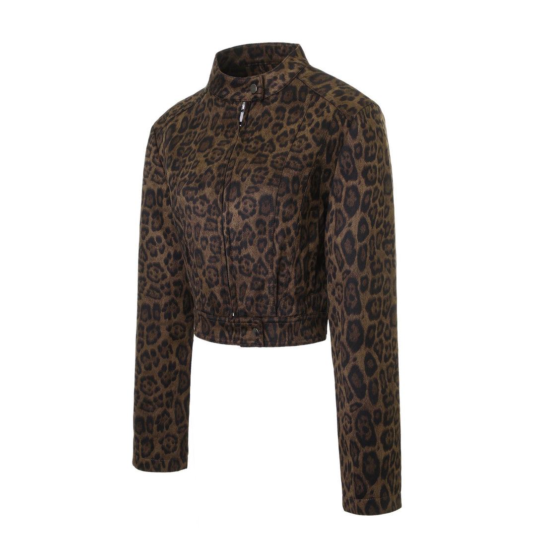 Dam Snygg Kort Jacka i Leopard Tryck