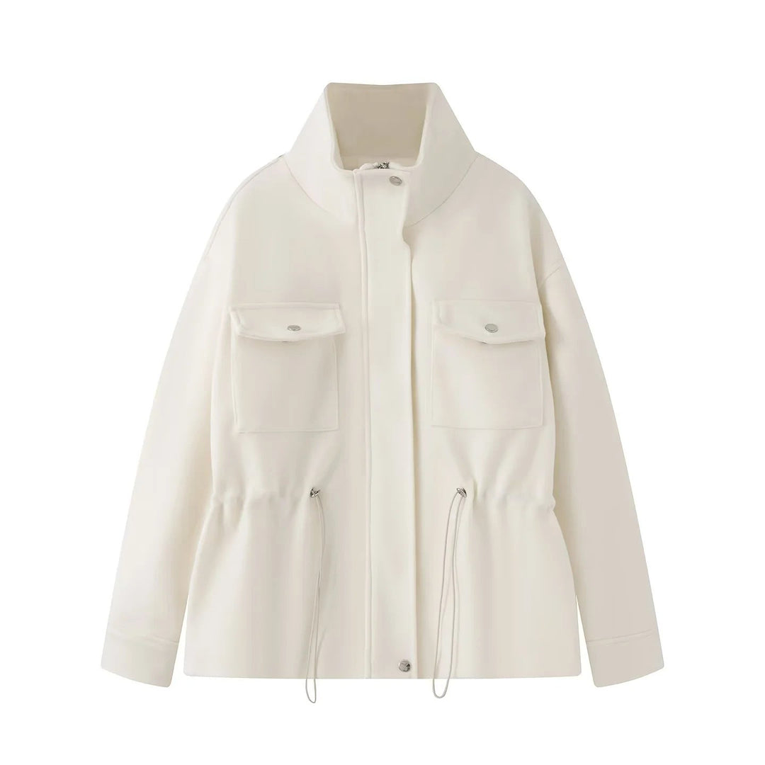 Dam figurnära parka jacka med high ståkrage, drawstring waist och applied flap fickor