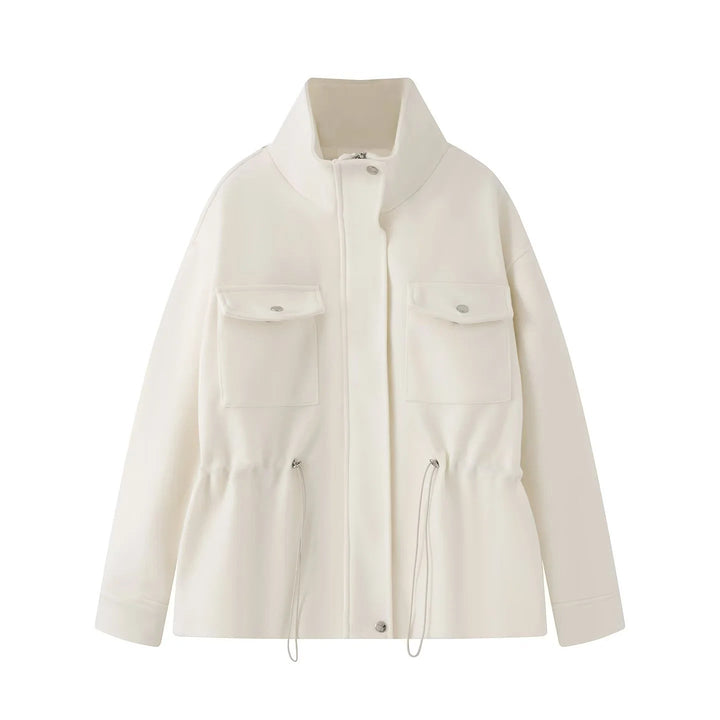 Dam figurnära parka jacka med high ståkrage, drawstring waist och applied flap fickor