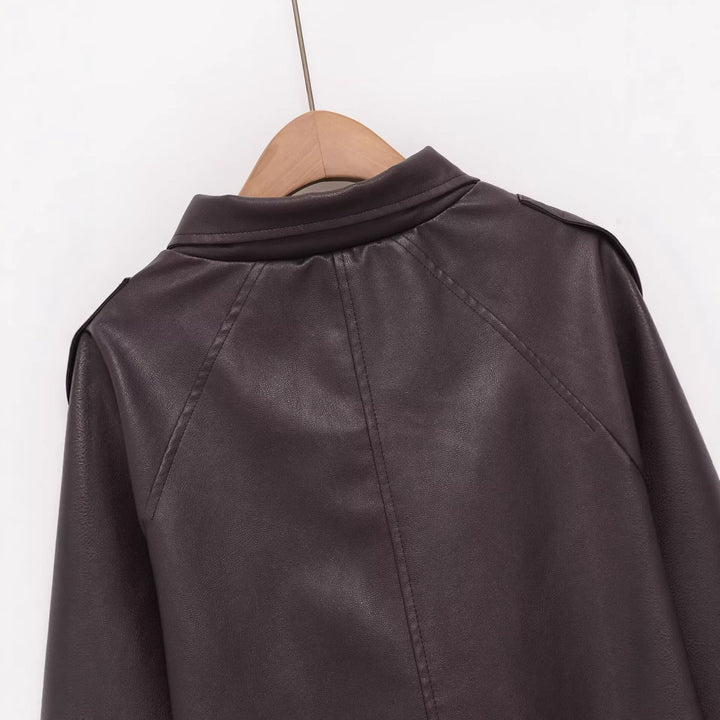 Dam kort jacka gjord vegan läderlook in boxy oversize skärning