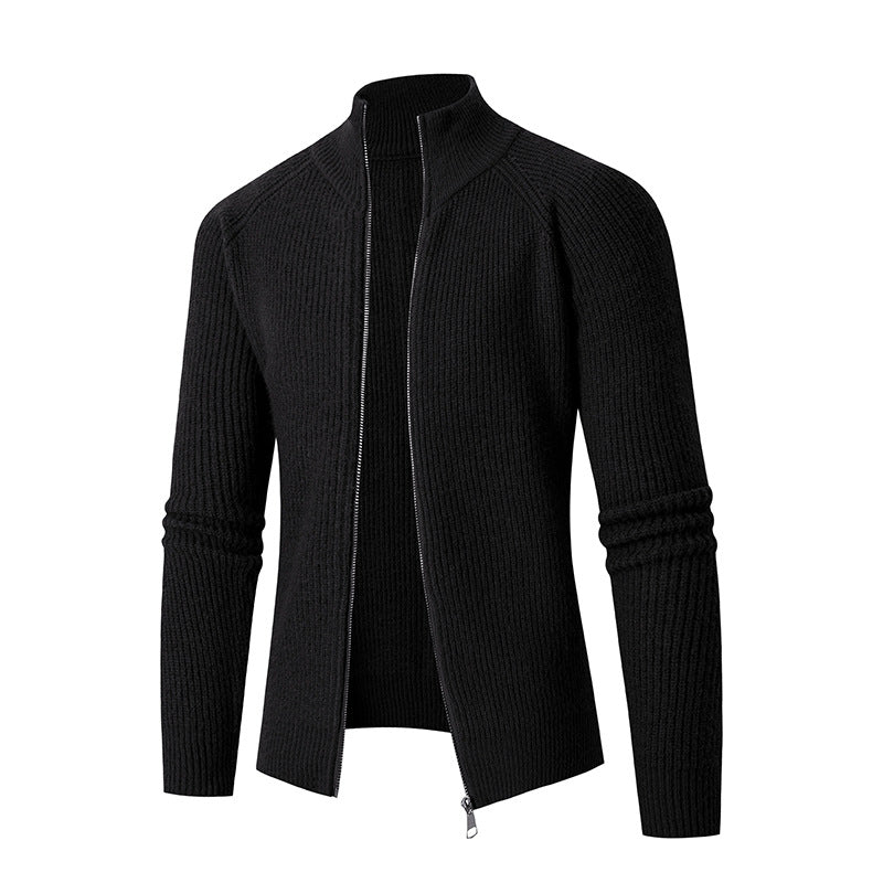 Herr Smal Dragkedja Cardigan Gjord av Merino Mix med Ribbad Structure och Raglanärmar