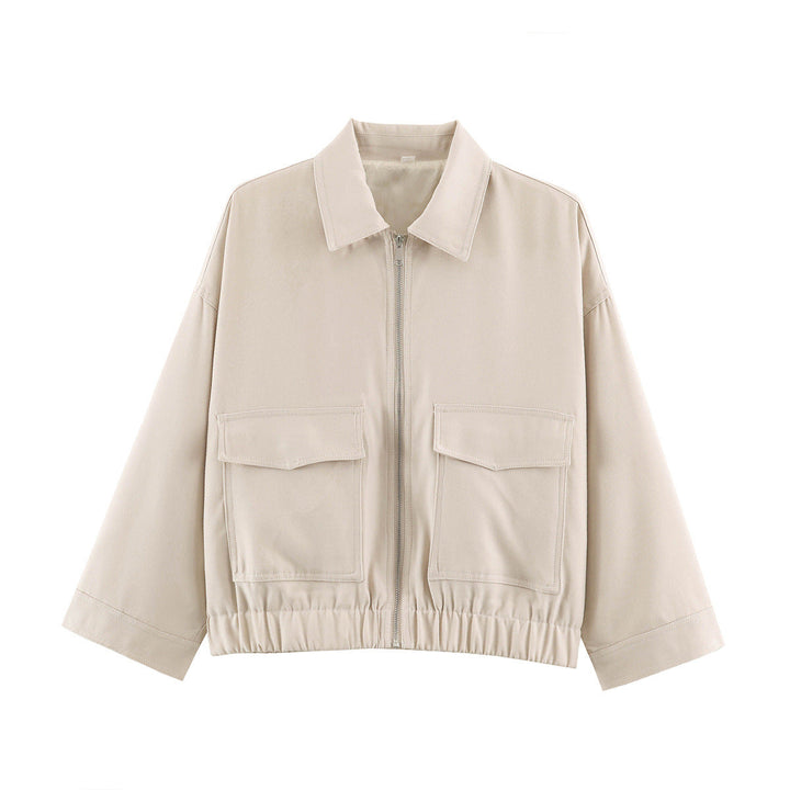 Dam Boxig Kort Blouson med Patch Fickor och Elastic Nederkant