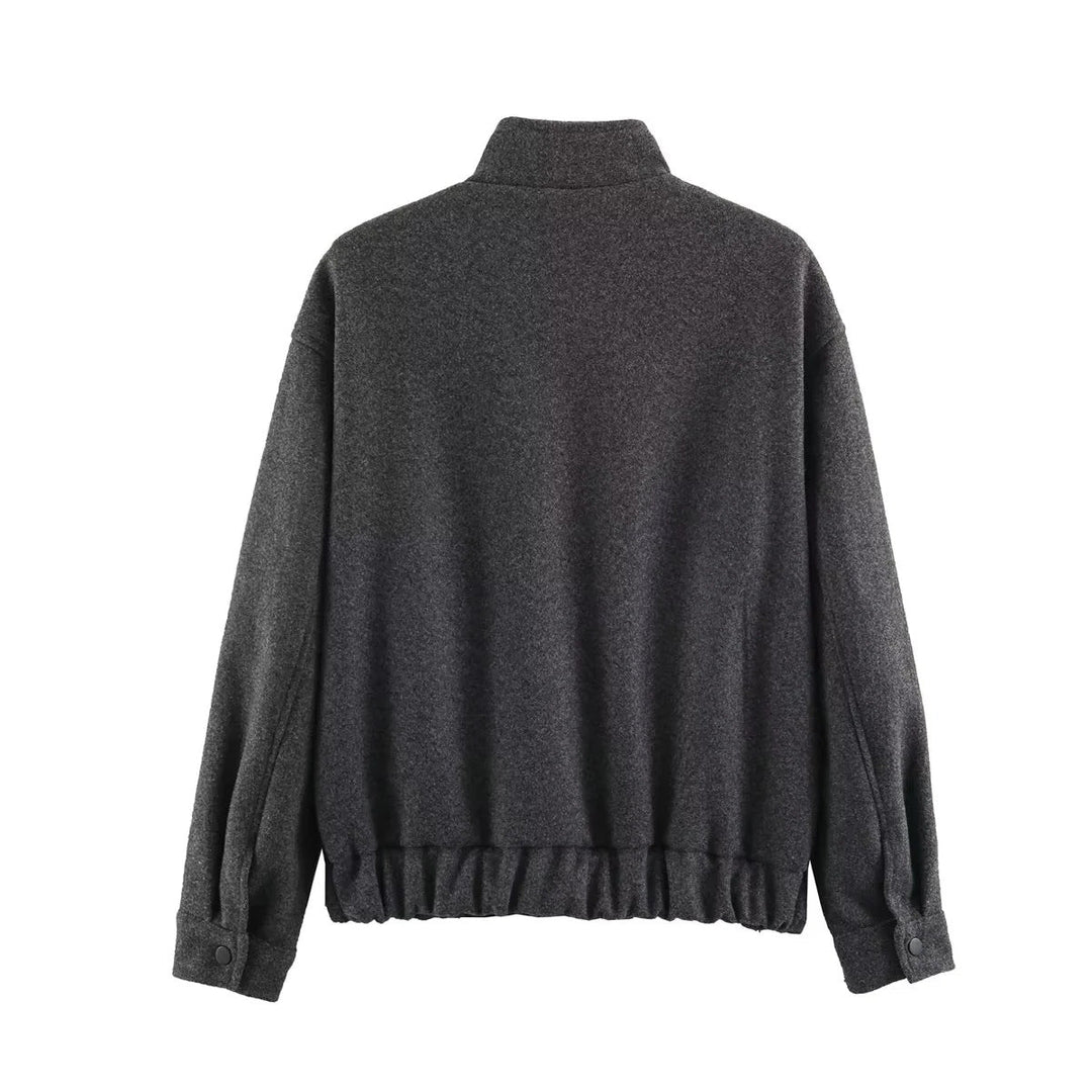 Dam kort-skärning boxy ull blouson med ståkrage, elastic waistband, och stor patch flap fickor