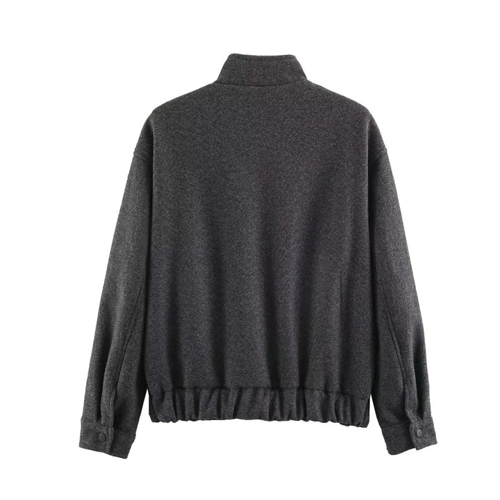 Dam kort-skärning boxy ull blouson med ståkrage, elastic waistband, och stor patch flap fickor