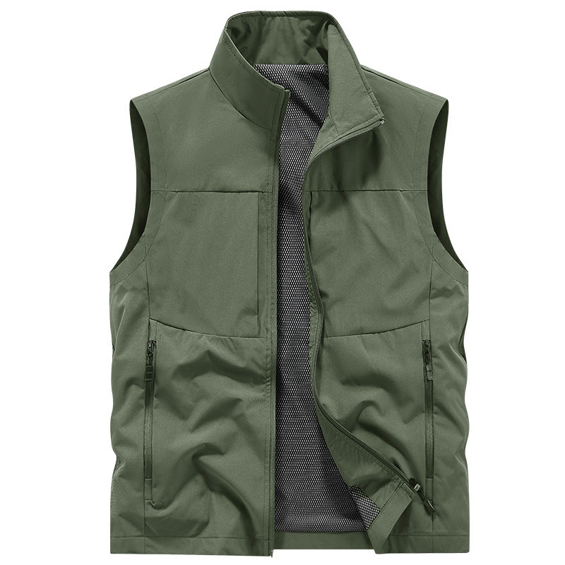 Herr Multifunctional Utomhus Väst med Vindskyddande Microfiber, Mesh Inre Foder och Dold Zip Fickor