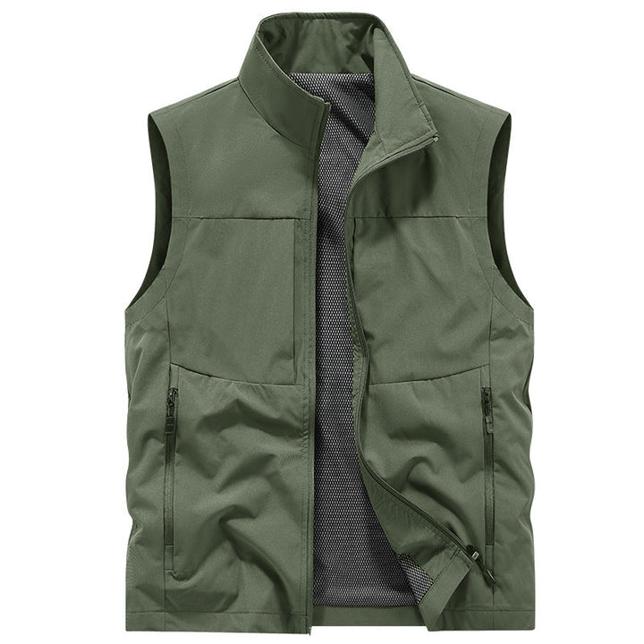 Herr Multifunctional Utomhus Väst med Vindskyddande Microfiber, Mesh Inre Foder och Dold Zip Fickor