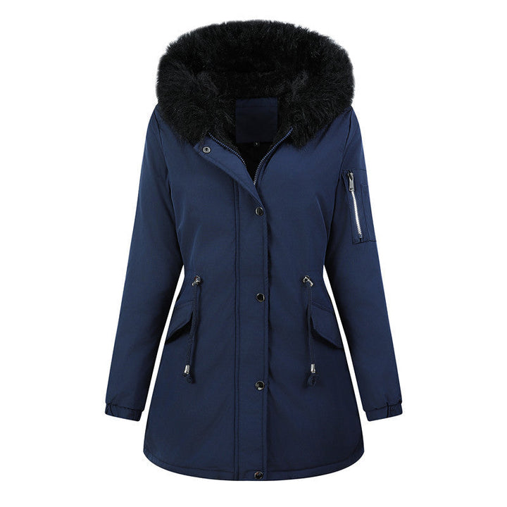Dam Vinter Parka med Avtagbar Faux Fur Huva och Belted Drawstring