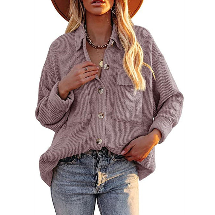 Dam oversized Fine stickad Shirt jacka med knäppning och Brusttaschen