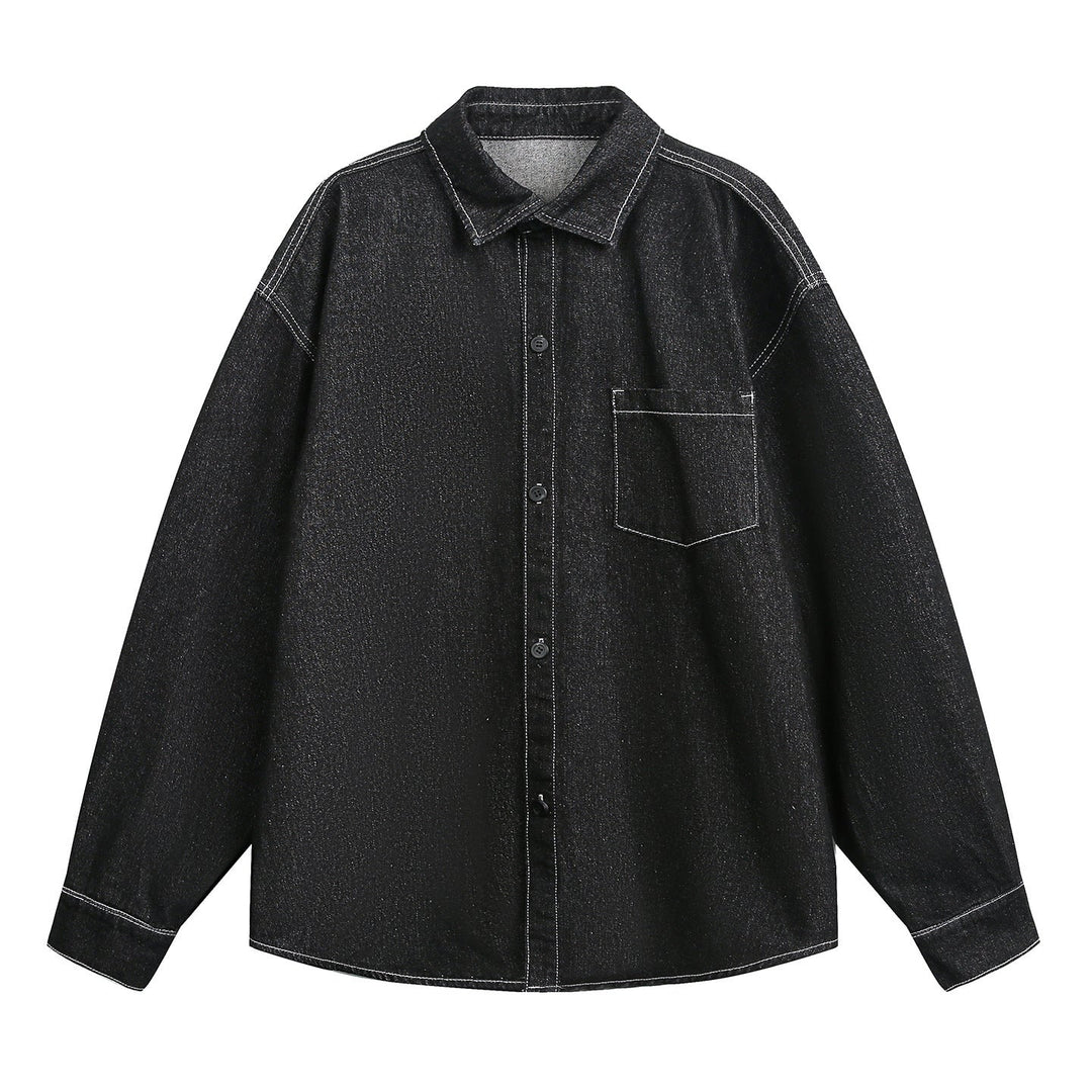 Unisex Oversize Jeans Skjortjacka med Chest Ficka och Boxig Skärning