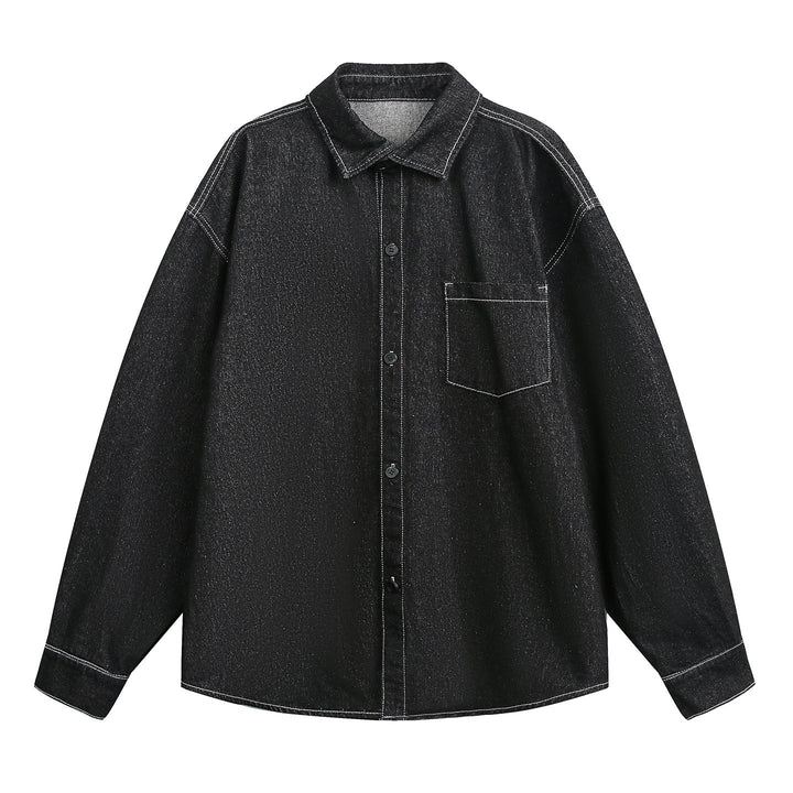 Unisex Oversize Jeans Skjortjacka med Chest Ficka och Boxig Skärning