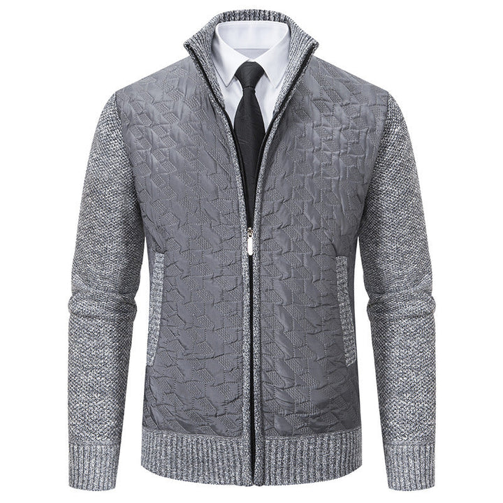 Herr Quiltad Hybrid Kofta med Ståkrage, Kontrastärmar, och Hel Dragkedja