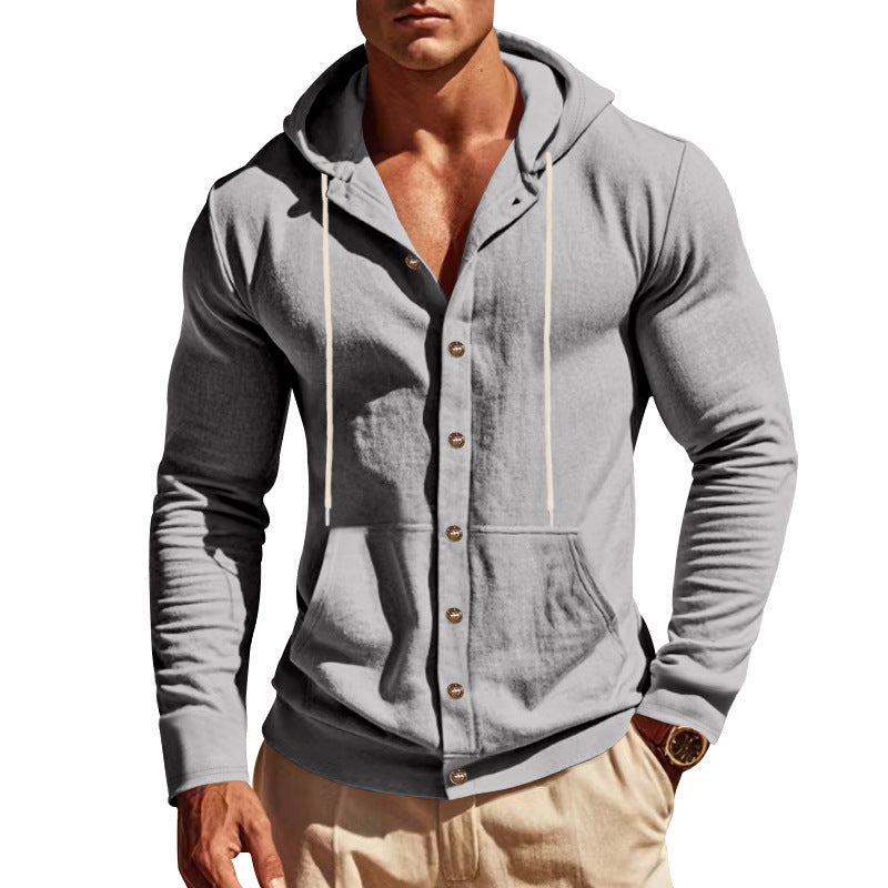 Herr Nano Slimfit Luvtröja Jacka med Knapplist och Känguruficka