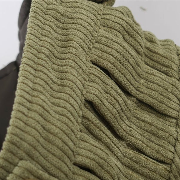 Dam Kort Cord Trenchcoat med Midjebälte, Cape Detail och Ståkrage