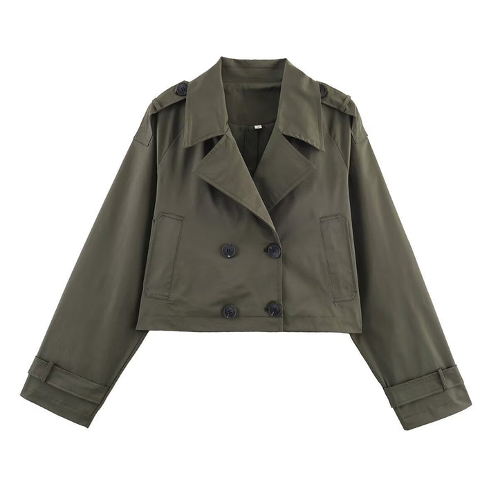 Dam kort Double-Breasted trenchcoat med Epaulettes, vid Lapels och justerbar ärm Straps