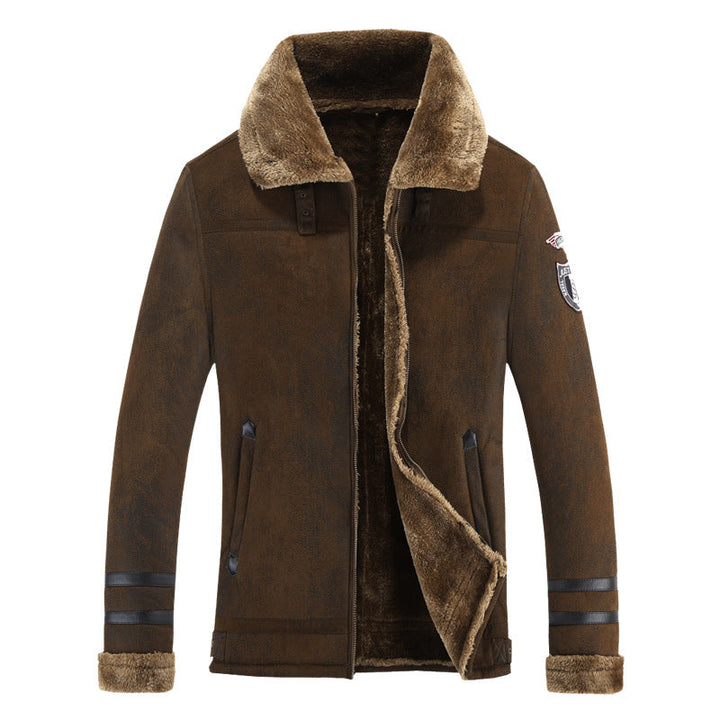Herr Vadderad Pilot Jacka med Faux Fur Foder och Stående Krage