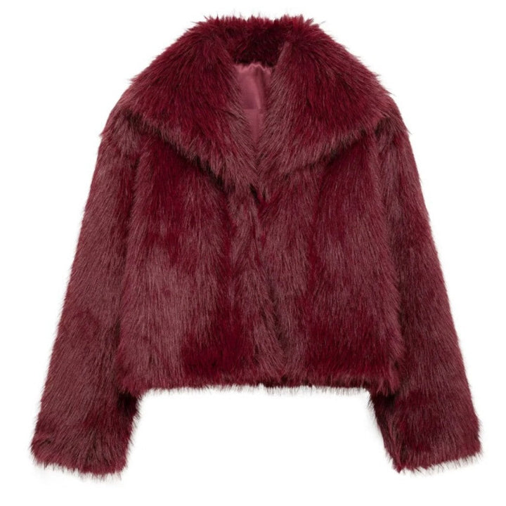 Dam 200+ Kort Kort Faux Fur Jacka med Wide Shawl Krage och Velvety Inner Foder